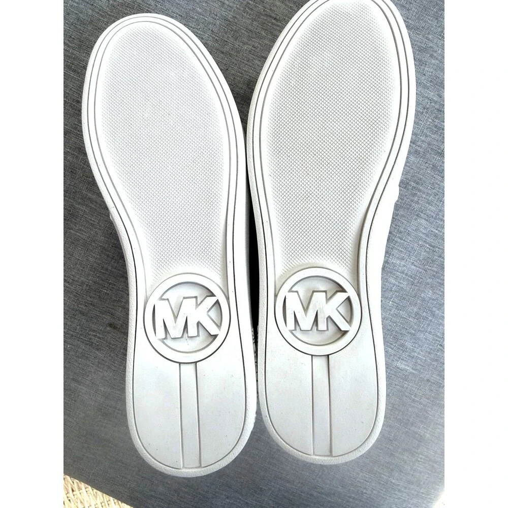 Michael Kors Keaton Slip On Sneakers Womens 9.5 M White Logo Low Top EUC!